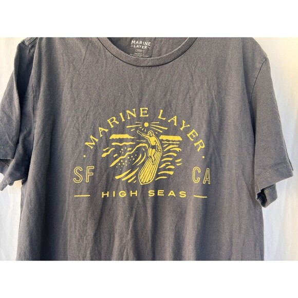 Marine Layer High Seas Graphic T-Shirt Blue Yellow Men’s Size Marge Surf Beach - Picture 2 of 5